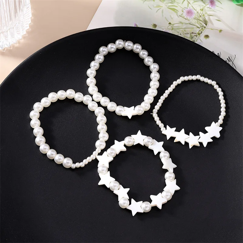 4-teiliges Set Modische Handgefertigte Imitationsperlen-Stern-Perlen-Armbänder für Frauen und Mädchen, Party- und Festivalschmuck, Geschenke – Detail 6
