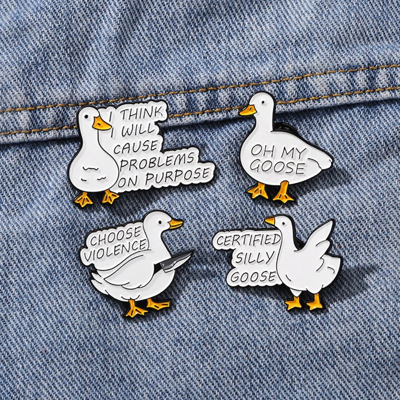 Dagger White Goose Silly White Duck Cartoon Animal Metal Badge Punk Pins Jewelry Accessorie Gift Cute Goose Enamel Pin Violent