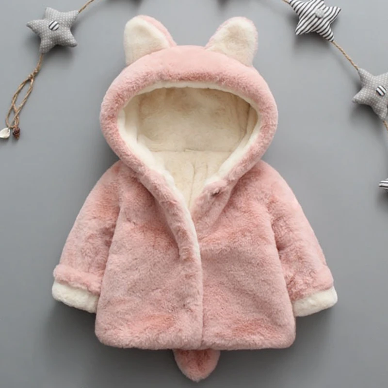 Winter Newborn Baby Clothes Cute Cat Ears Plush Infant Autumn Warm Hooded Children Outerwear Kids Thick Warm Coat Jacket 3M-4Y