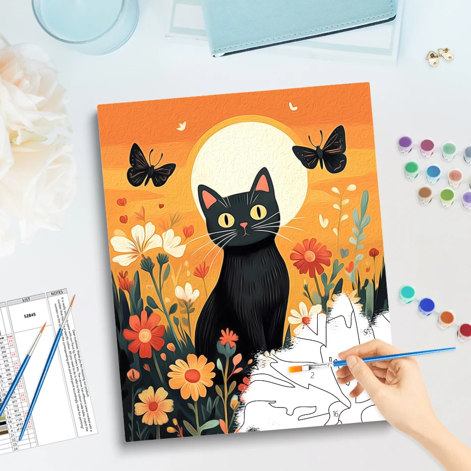 GATYZTORY Painting By Number Draw Cat Flowers Animals Crafts Supplies Adults Arts Watercolor Oil Diy Decorative Paintings Gifts