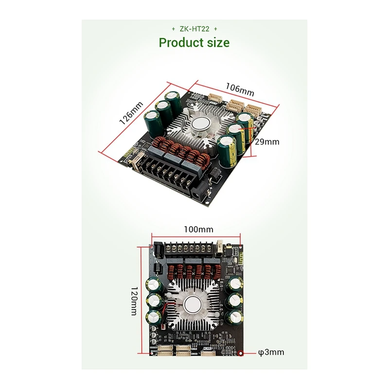 Imagem -06 - Power Amplifier Board Module 2.1 Channel Tone Subwoofer Amp Classe d para Alto-falantes Zk-ht22 160wx2 Mais 220w