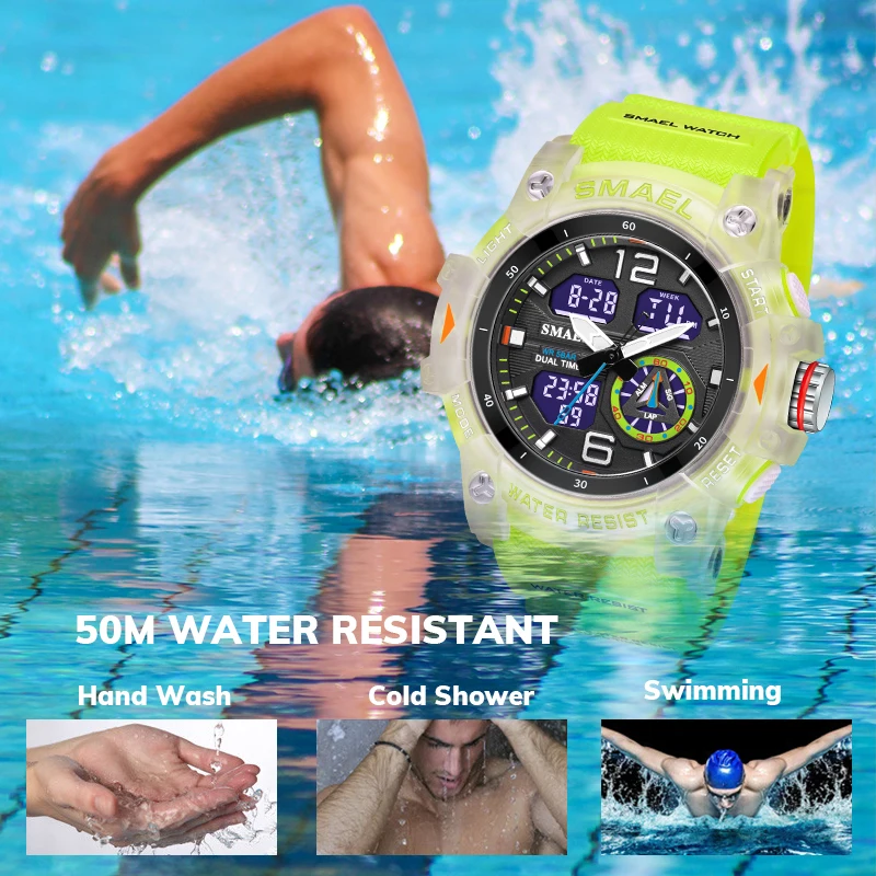 SMAEL-reloj de moda para hombre, cronógrafo resistente a los golpes, resistente al agua hasta 50M, para nadar, novedad de 8007