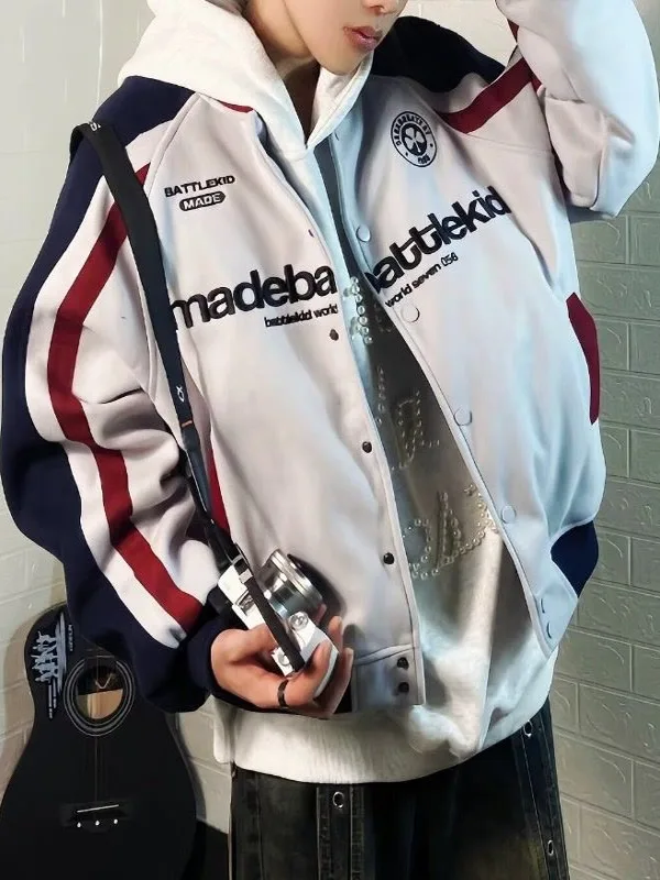 

American Casual Oversize Baseball Jaet for Men with Embroidery Loose Spring Autumn Couple Outerwear Windproof Long Sve