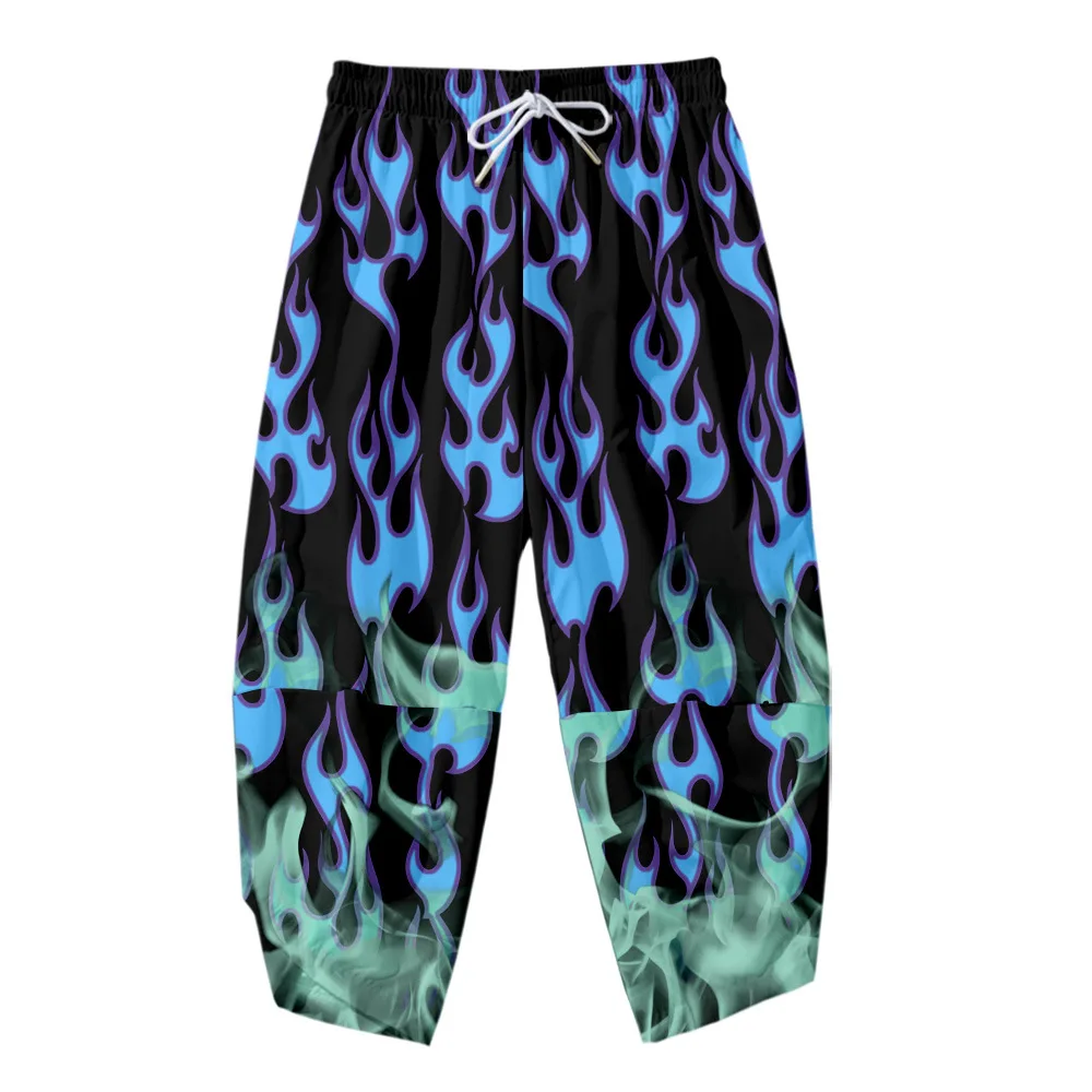 

Oversize 5XL Colorful Fire Flame Printed Casual Beach Harem Pants Men Hip Hop Seven Points Trousers Jogger Sweatpants