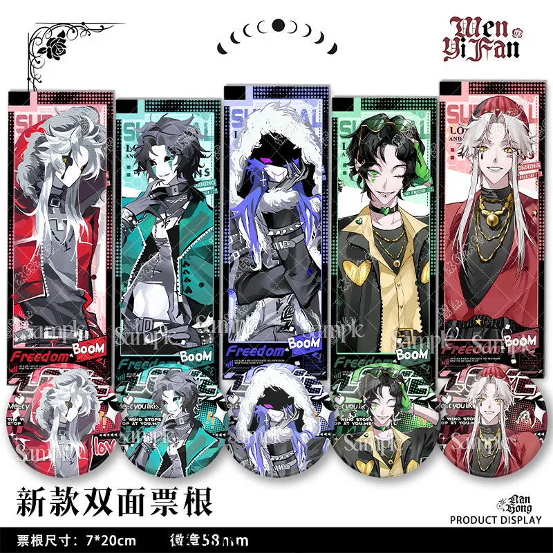 

Anime Game The Freak Circus Badge Harlequin Pierrot Double-Sided Ticket Stub Badge Bookmark Set Game Collectible Merch