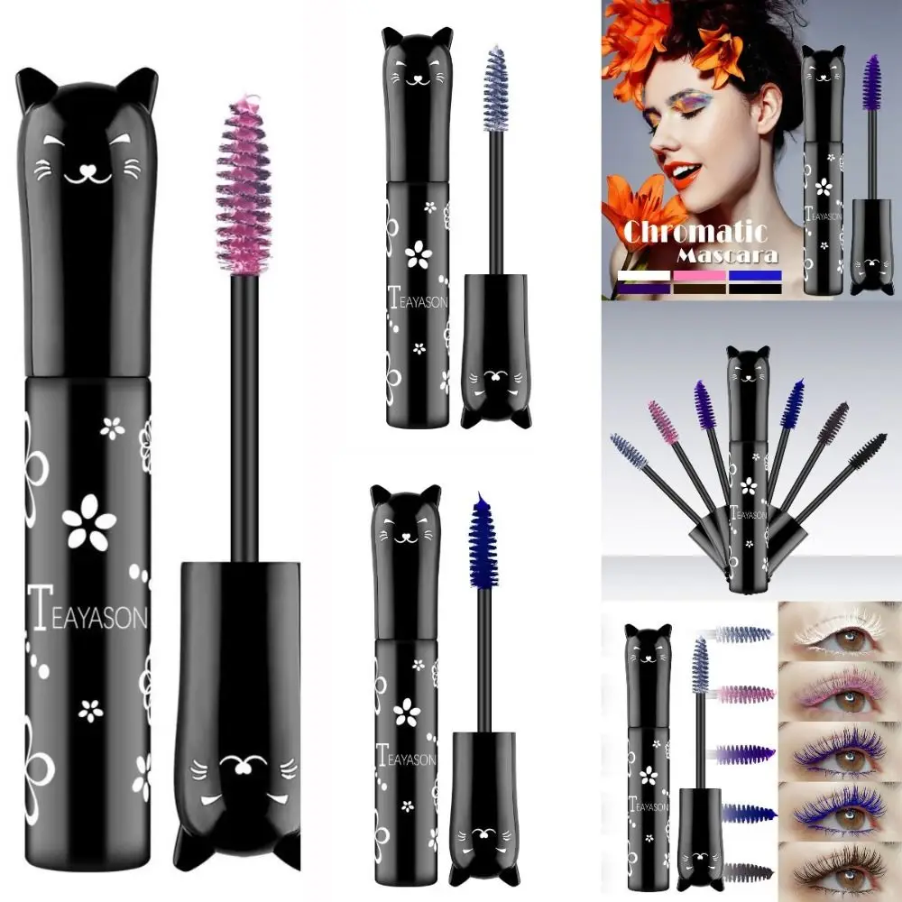 Beauté 6 couleurs chaton Mascara imperméable cils ascenseur Extension de cils brosse en fibres de soie moelleux friser cils épais maquillage des yeux