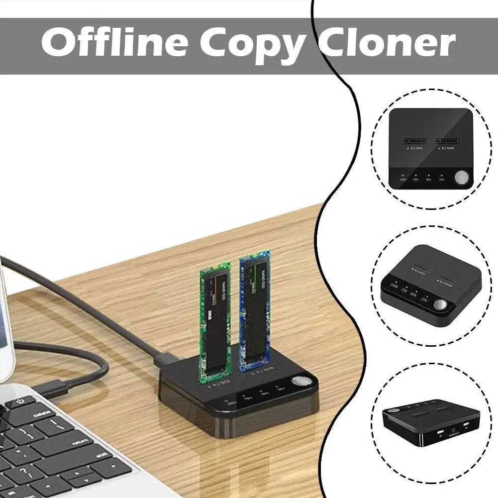 Offline Copy Cloner For M.2 SATA/NVME Dual Card Slots Anti-slip Heat Dissipation Design At The Bottom Plug And Play Offline Copy