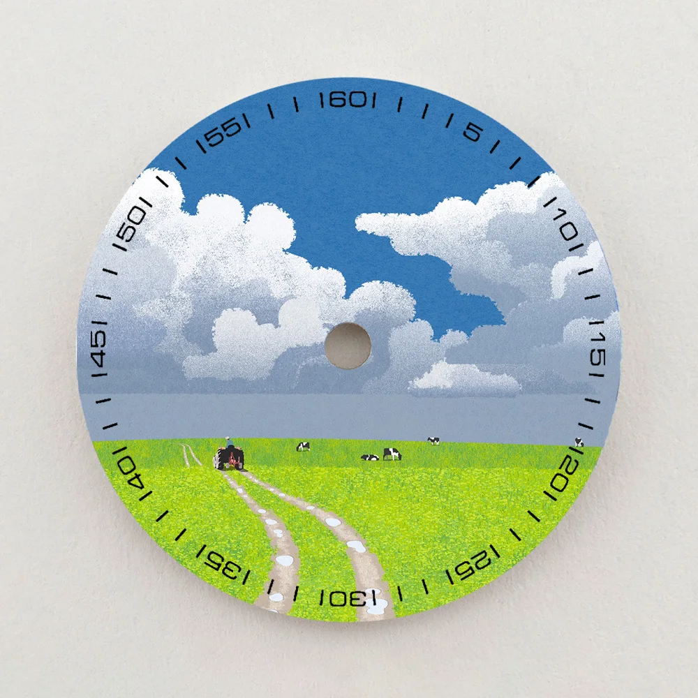 28.5mm NH35 Dial Prairie Countryside Scenery Dial Luminous Dial NH36 Dial Watch Accessories Fits NH35/36 Movements Custom LOGO