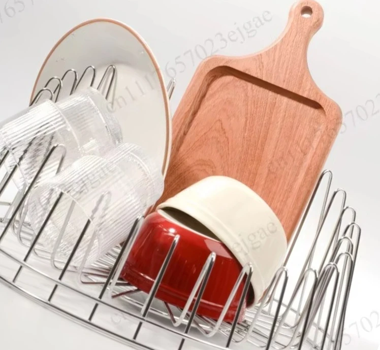 Round Dish Drying Rack for Kitchen Counter Wine Glass Holder with Drainage Tray Space-Saving Cup/Plate Organizer Chopstick Tube