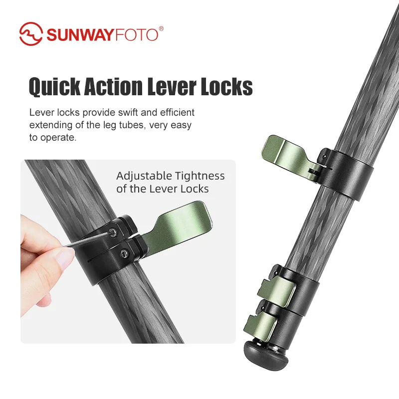 SUNWAYFOTO TL3240CK Flip locks Carbon Riber Travel Tripod Compact for DSLR Camera, 60\'\' 32mm 4 Sections Legs, no Center Column