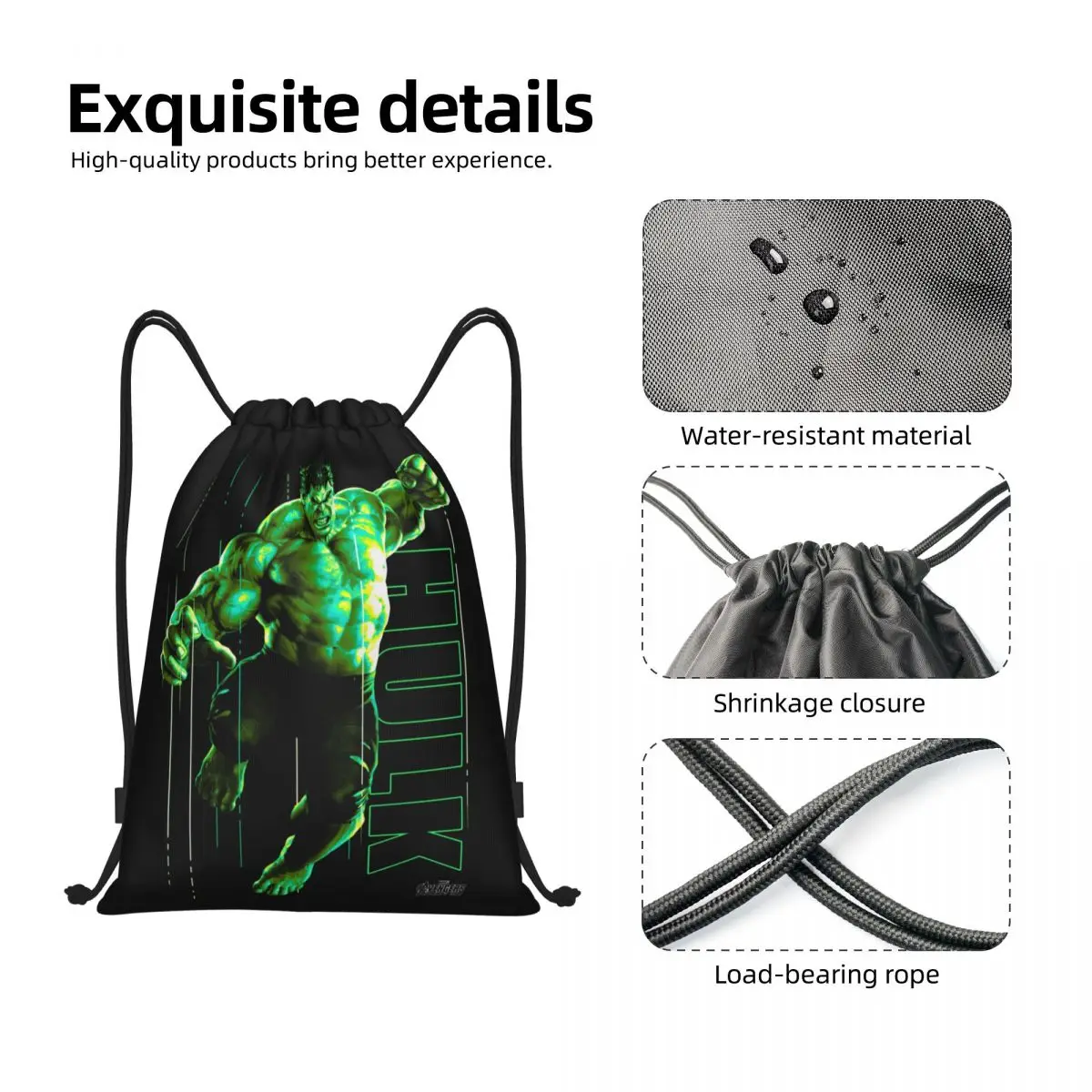 Mochila deportiva con cordón para hombre y mujer, bolso ligero con diseño personalizado de Hulk, el increíble brillo, almacenamiento para gimnasio