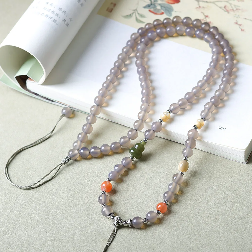 Hand-woven soot agate universal pendant rope play and field jade gourd nanhong agate pearl shell strings