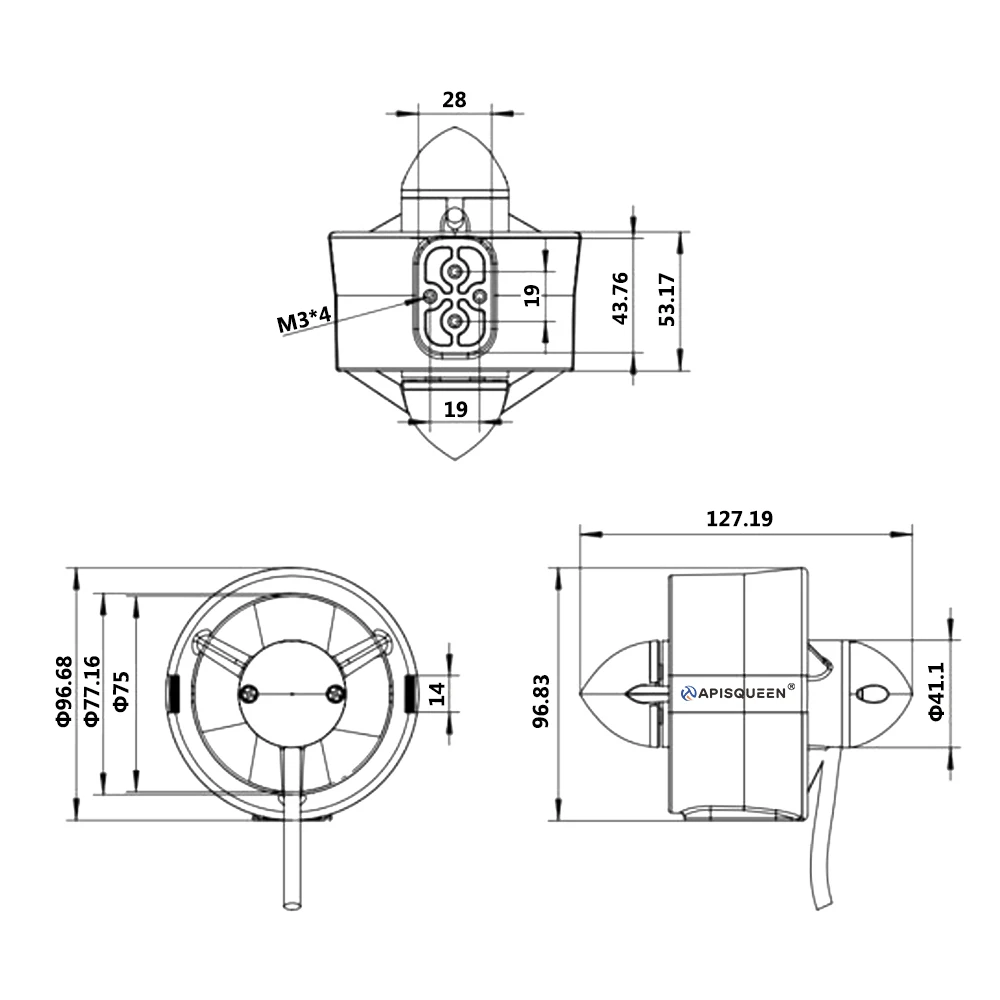 スラストプロペラApisQueen-U8,sc付きscまたはなしの水中プロペラ,ボート,カヤック,7kg, 24v,300w