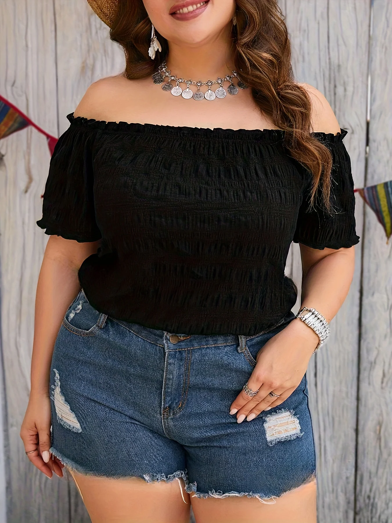 Solid Color Shirt with Wood Grain Edges One Shoulder Loose Casual Texture Loose Casual Shirt