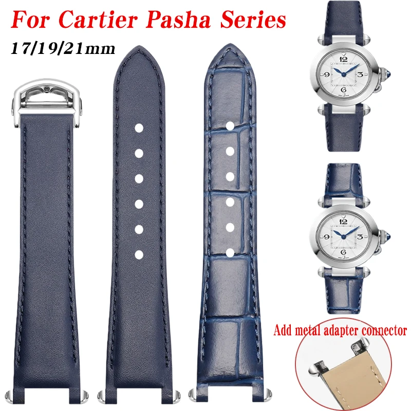 

Для Cartier Pasha Wgpa0019 Wgpa0026 W2pa0014 Ремешок для часов из воловьей кожи для мужчин и женщин с вогнутым концом 17 19 21 мм браслет из натуральной кожи
