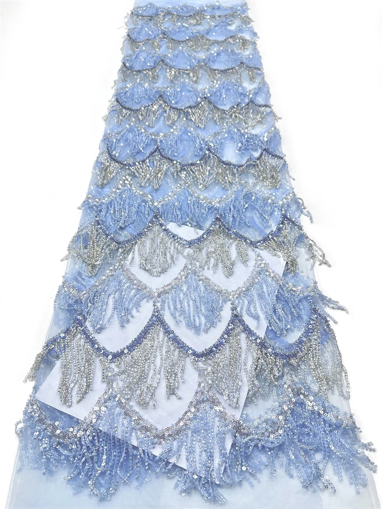 Latest 3D Tassel Sequined Lace African Lace Fabric 2026 High Quality Net Nigerian Lace Fabrics 5 Yards for Women Party Dresses