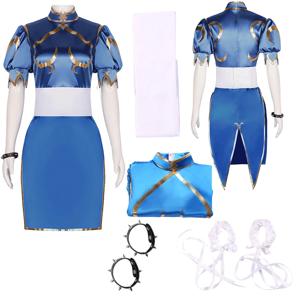 

Fighter Game SF Cosplay Chun Li Blue Dresses Clothes Party Disguise Halloween Costume Carnival Outfits Suit Roleplay For Women
