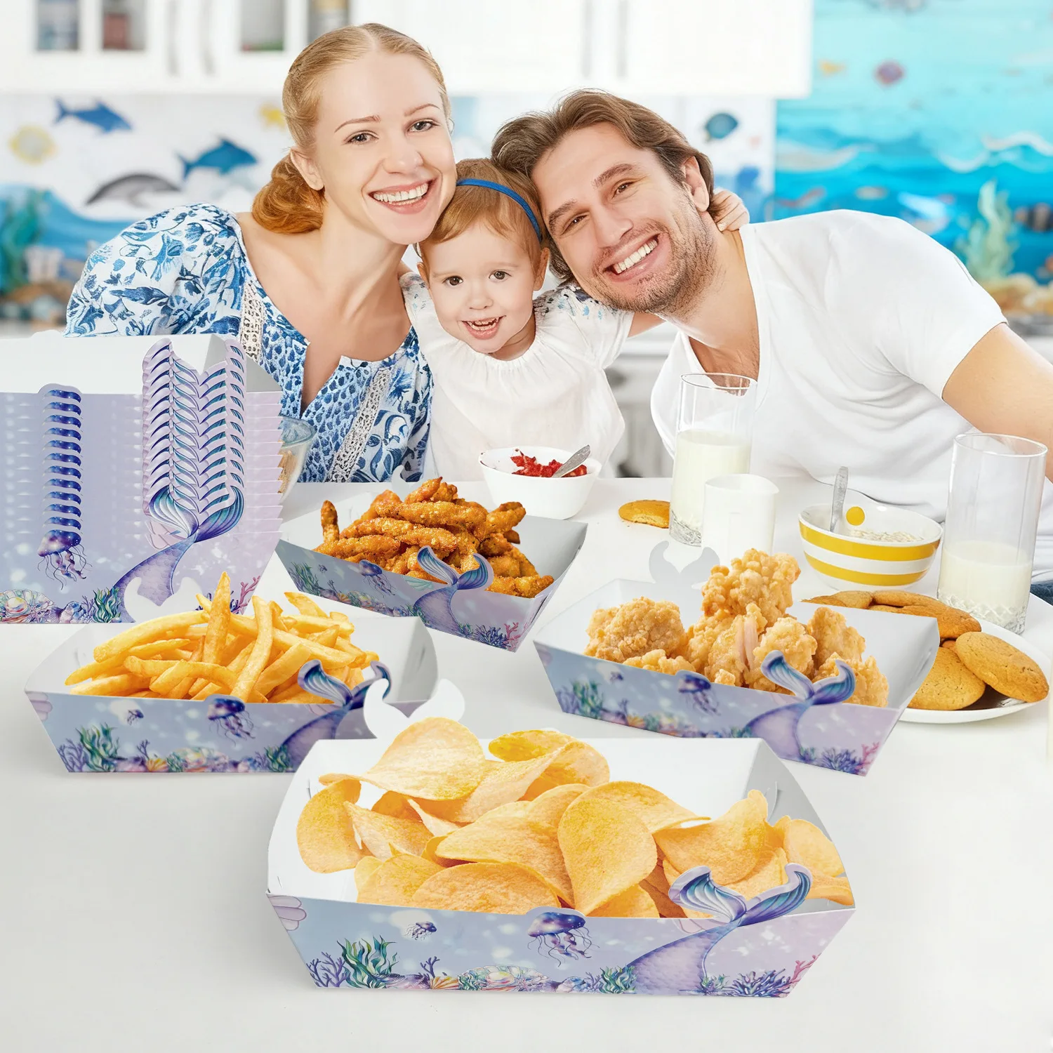 Adorable Under the Sea Mermaid Party Supplies Paper Plates Snack Fries Boxes Disposable Tableware Ocean Theme Party Decorations