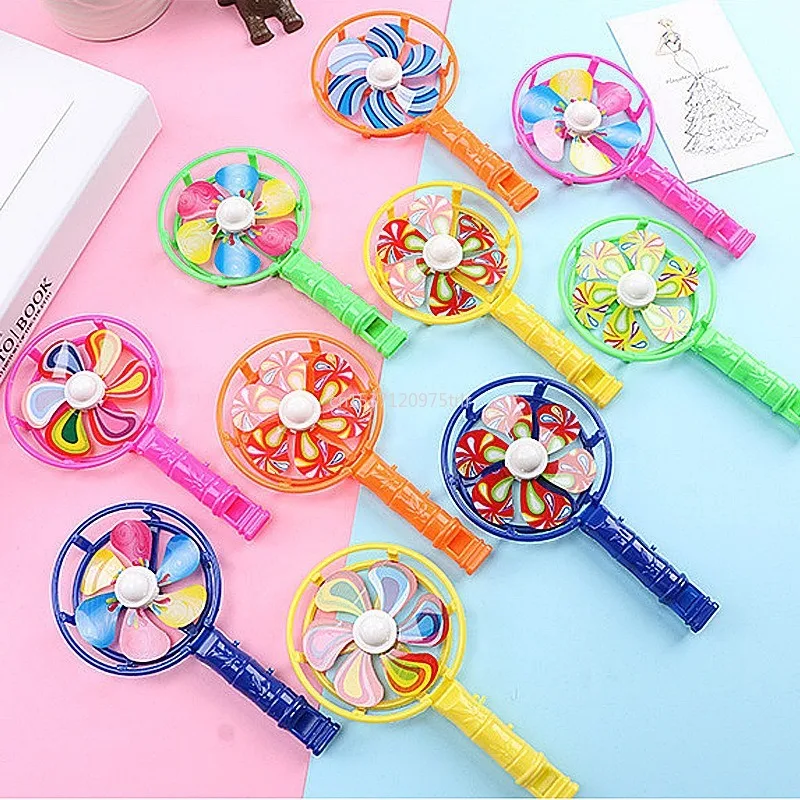 1Pc Rainbow Creative Windmill Toys Whistling Handle Pinwheel Wind Spinner Children Outdoor Toys Birthday Party Gifts  Wind