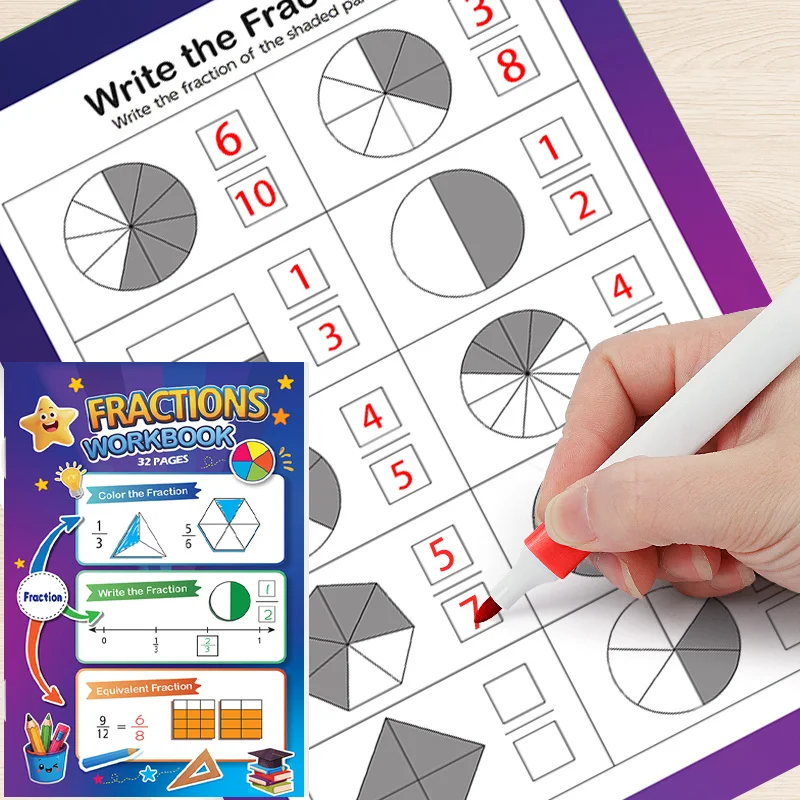 Daily Fraction Arithmetic Operation Exercise Book, Geometry Fraction Graphic Number Axis Equivalent Comparison Teaching Tool