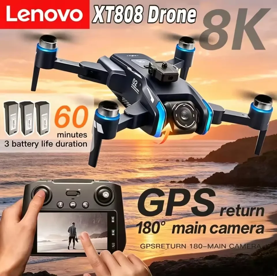 

Lenovo XT808 GPS Drone Professional 8K HD Dual Camera Brushless Motor 5G WIFI FPV Foldable Screen Display RC Quadcopter Toy