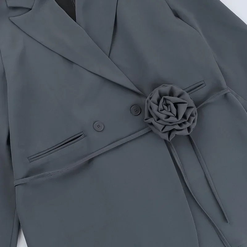 Blazer de manga comprida feminino, com renda, flor amarrada, jaqueta de inverno, slim fit, monocromático, escritório, roupa de senhora, entalhado, moda, 2022