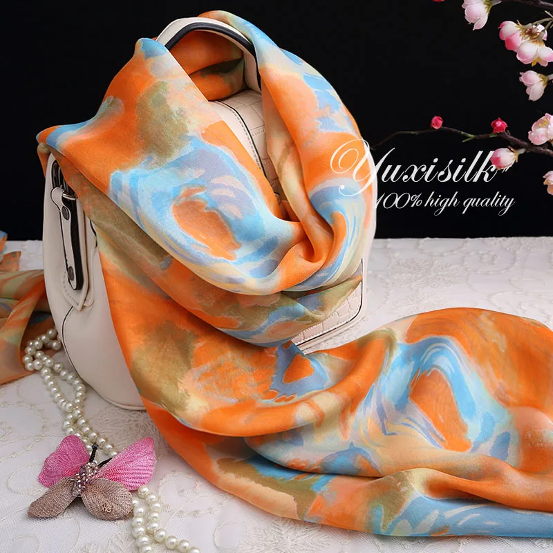 

Orange 100% Silk Long Scarf Shawl Women's Spring, Autumn and Winter Summer