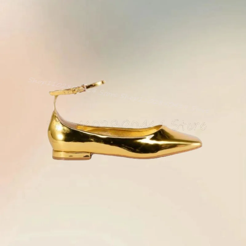 Gold Silver Square Toe Patent Leather Pumps Ankle Buckle Strap Women Shoes Chunky Heels Fashion Party 2024 Zapatos Para Mujere