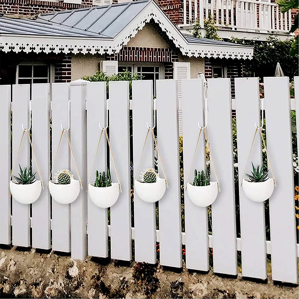 2 pçs cerca pátio ganchos cabides de metal para cercas de vinil interior e exterior pendurado luz planta alimentador de pássaros