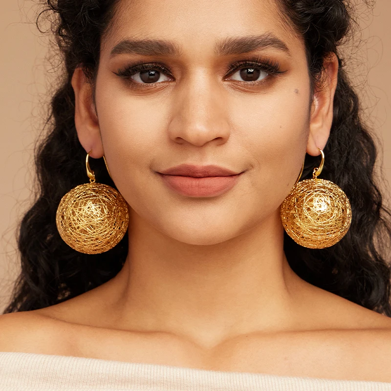 IVOG Women's Unique Hollow Spherical Earrings Art Design Perfect Statement Brass Fashion Jewelry For Party Or Anniversary Gift