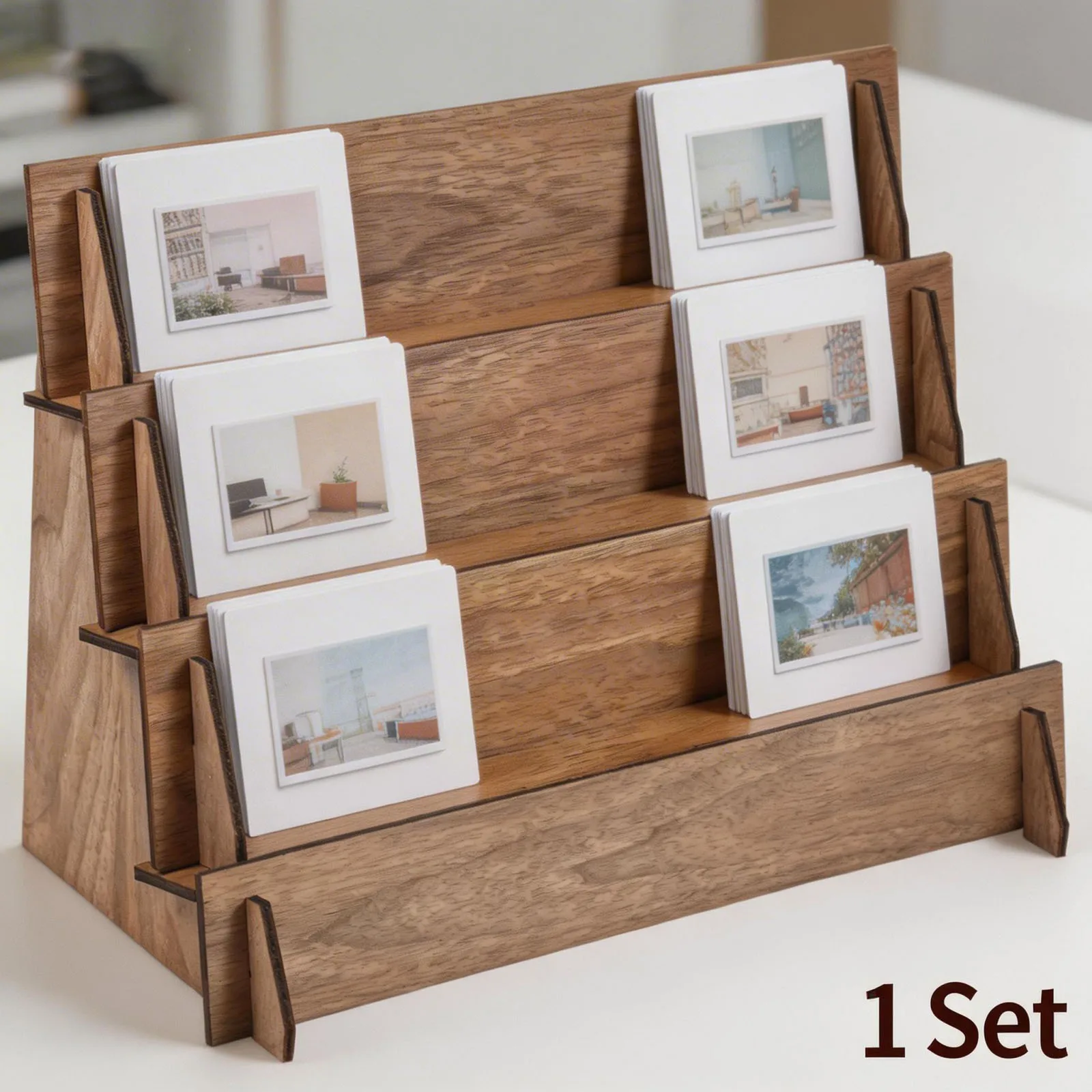 Card Display Stand 3/4 Layer Wooden Postcard Display Stand Multifunctional Greeting Card Storage Rack for Office Home Decoration