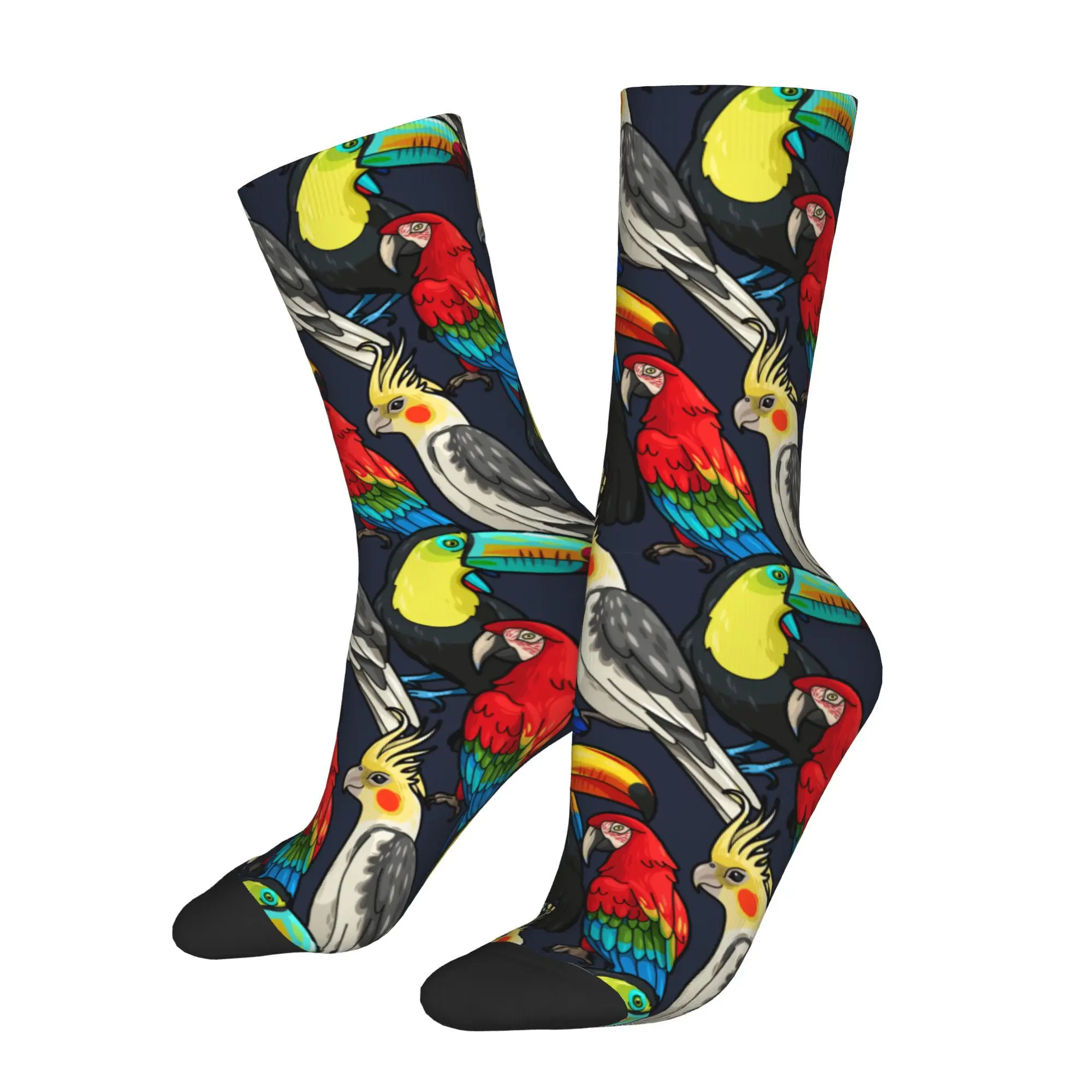 1pc Macaw and Toucan Printed Men's Socks  Novelty Hip Hop Harajuku Pattern Crew Sock Casual Gift