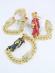 Full Diamonds Punk Hip Hop Chunky Chain Santa Muerte Bracelet Cuban Bracelet Jewelry