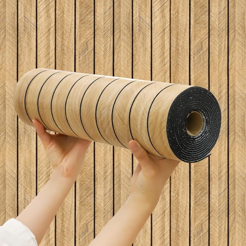 Wood Grain Slat 3D Wall Panel Soundproof SelfAdhesive Wall Sticker Thickened Moisture Resistant Removable PVC Slat Foam Paneling