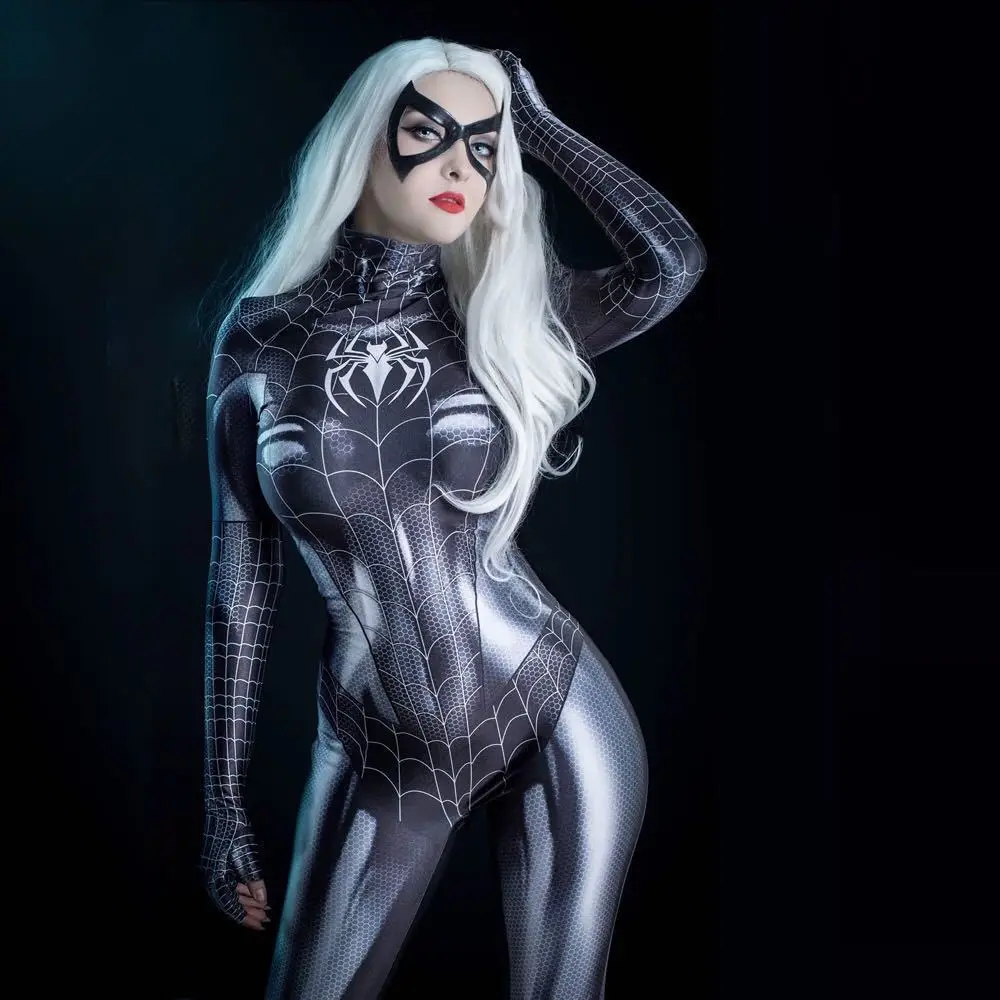 Halloween Cosplay Costume For Spider Women Superhero Costume Black Cat Tight 3d Printing Jumpuit Bodysuit Toys Christmas Gift