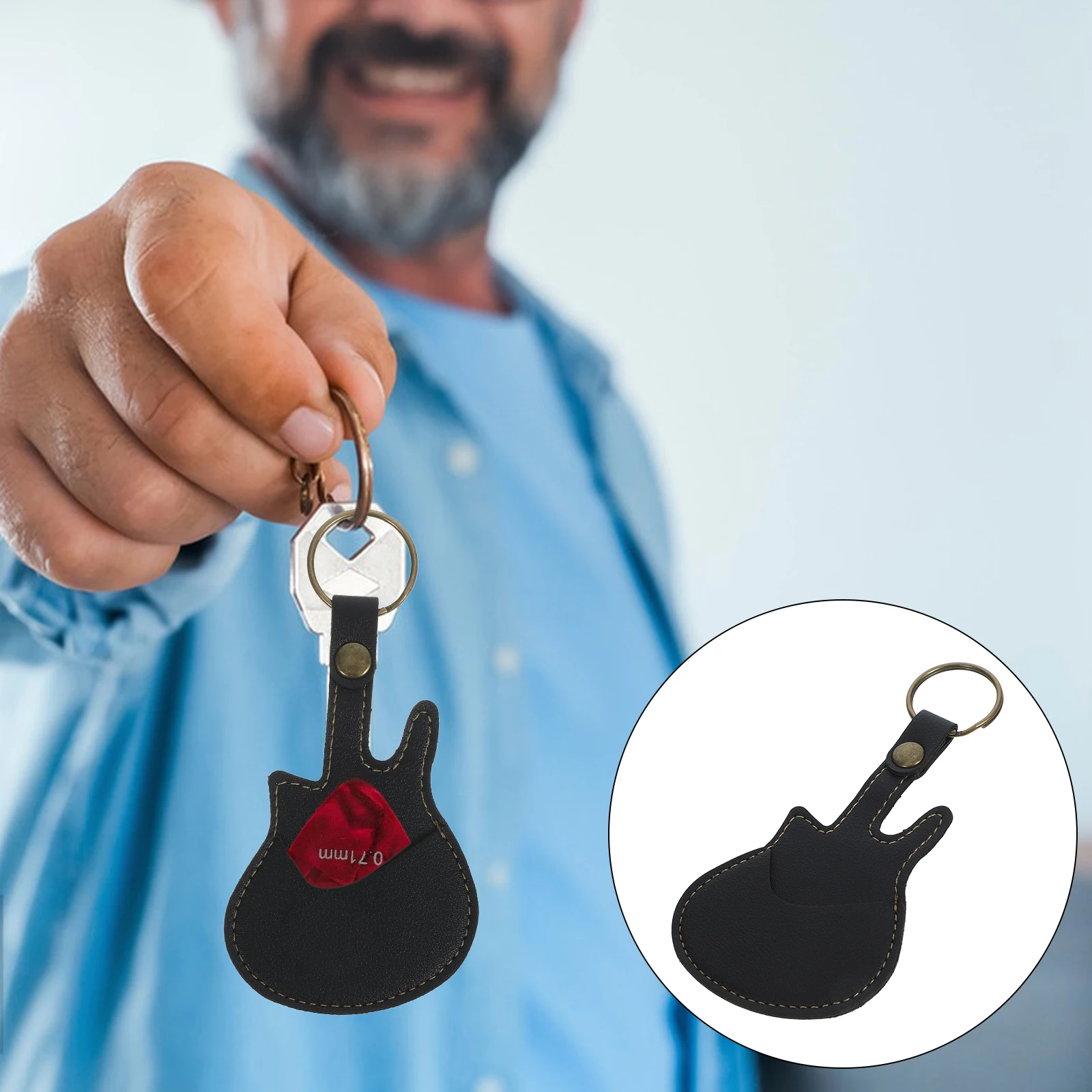 

PU Zinc Alloy Guitar Pick Holder Keychain Portable Plectrums Storage Bag for Electric Bass Ukulele Picks Container Case