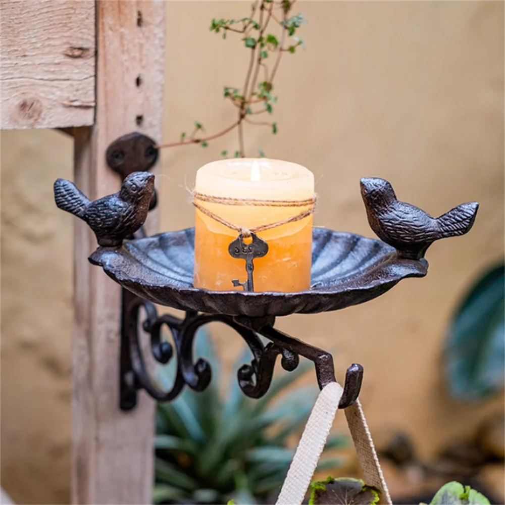 

2023 Cast Iron European Classical Nostalgic Style Garden Bird Food Bowl Basket Wall Hook With Candlestick Function For House