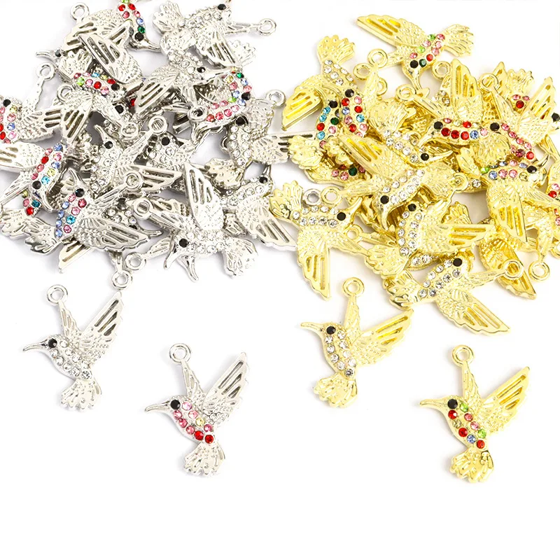 100PC/lot bird Pendant Charm crystal dangle charms 19.6x24mm DIY Alloy accessories Fit For Bracelet Necklace keychain making - view 5