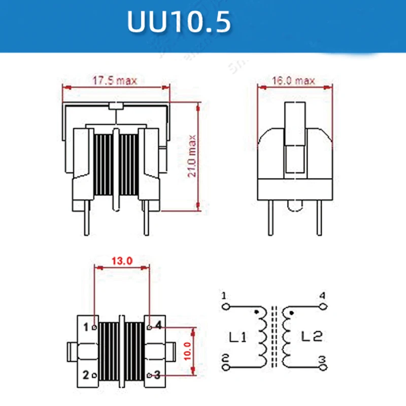 5pcs UU10.5 UF10.5 Common Mode Choke Inductor 10mH 20mH 30mH 40mH 50mH 100mH 3A Filter Inductance Pin Pitch 10*13mm Copper Wire