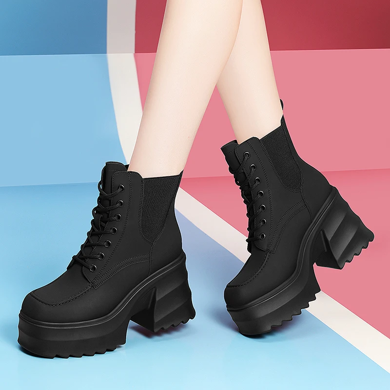 New Platform High Heels Shoes Fashion chunky Wedges Shoes Retro Ankle Boots Women Outudoor Boots Work Snow Boots Height Increase