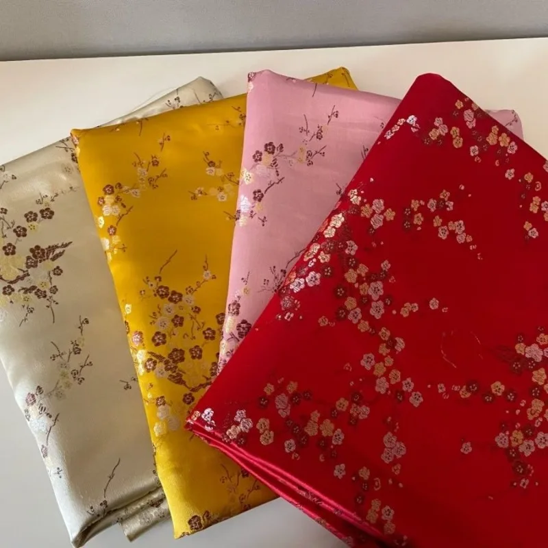 Plum Blossom Brocade Jacquard Fabric By The Meter for Cheongsam Bag Clothes Cushion Diy Sewing Smooth Soft Breathable Cloth Pink