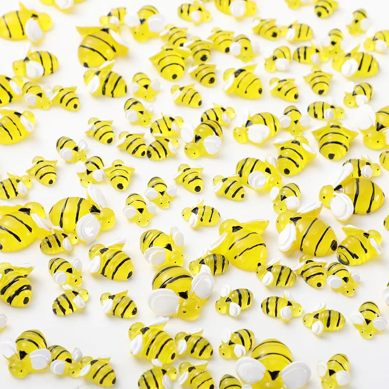 10/20 Pcs Glow in The Dark Tiny Mini Resin Bee Miniatures, 3 Sizes, Fairy Crafts Project Micro Landscape DIY Ornament Accessory
