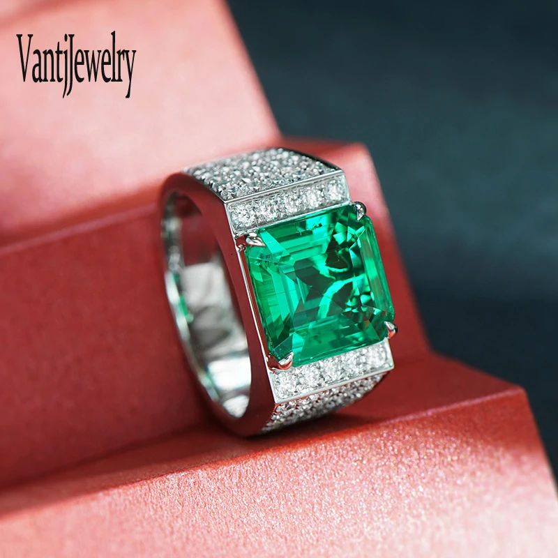 

Trendy 5ct Lab Grown Emerald Ring Sterling 10K Gold Created Gemstone Moissanite for Women Christmas Birthday Party Jewelry Gift