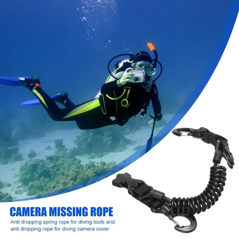 Scuba Diving Lanyard Diving Camera Safety Anti Lost Coil Rope Buckle Clip Hook Anti Fall Rope for Underwater Camera Accessories