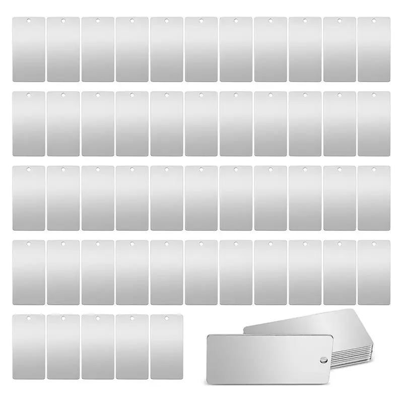 

【НА РОЖДЕНИЕНИЕ】Набор из 50 металлических заготовок для гравировки из нержавеющей стали - Серебряные прямоугольные бирки для штамповки 1x2 дюйма