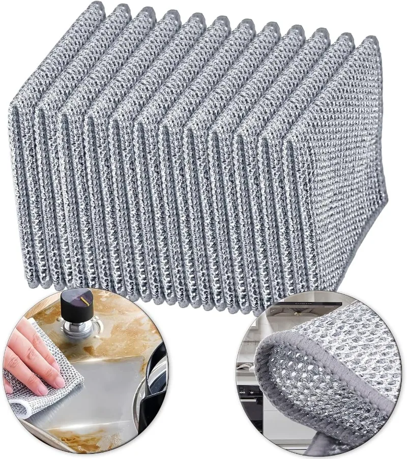 50/1PCS Magic Dishcloth Thickened Microfiber Silver Wire Wash Towel Kitchen Cleaning Rag Non Stick Oil Double-sided Clean Cloth
