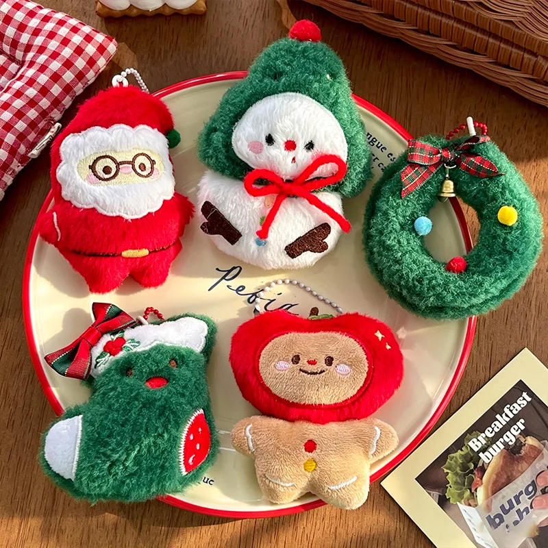 9pcs/Set Chrismas Plush Keychain Santa Claus Snowman Soft Cute Backpack Bag Pendant Chain Charms Keyrings Party Chrismas Gifts - view 4