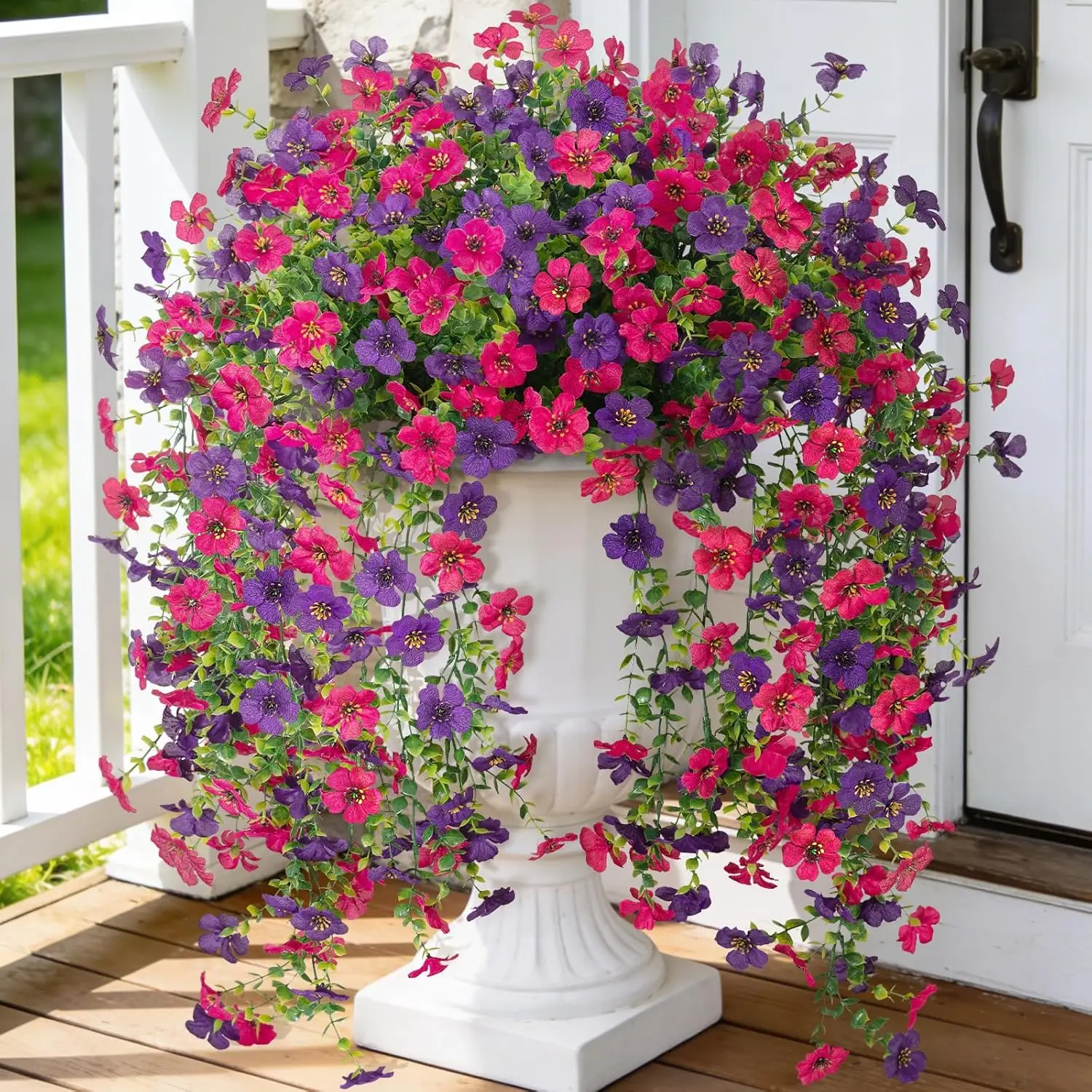 

Fake Artificial Hanging Flowers for Outdoors Decoration, 2 PCS Faux UV Resistant Artificial Outdoor Flowers, Fake Plants