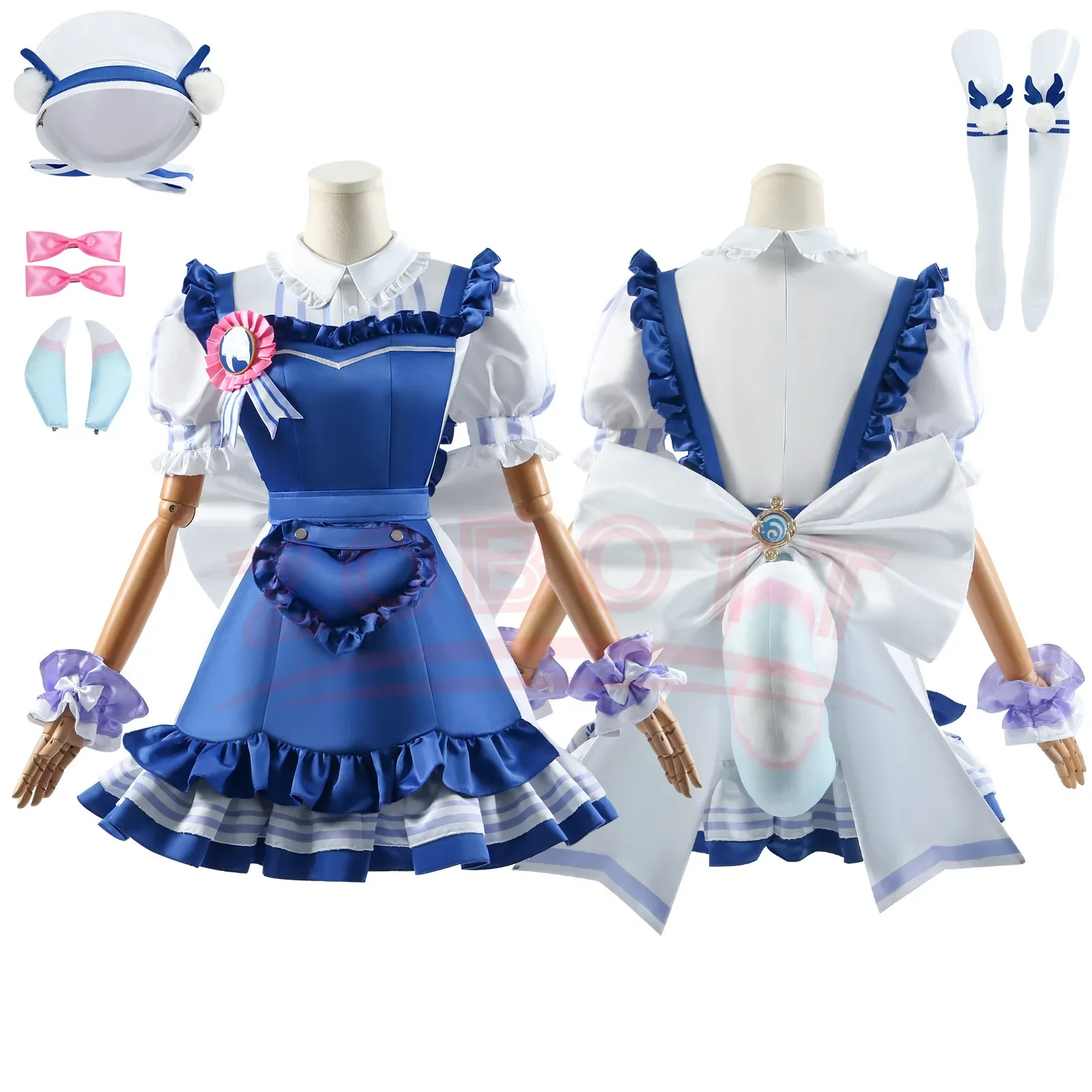

Genshin Impact Sigewinne Clorinde Luckin Coffee Collab Fanart Doujin Cosplay Costume Coffee Maid Apron Headwear Wig Accessories