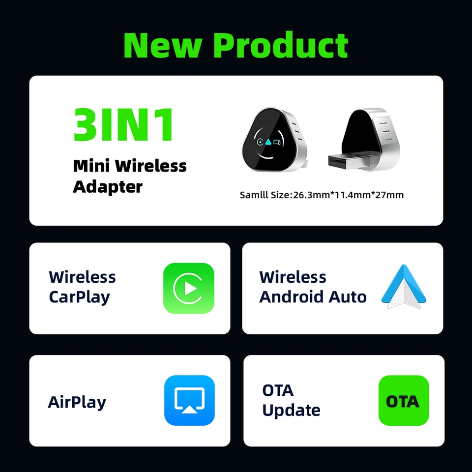 EKIY Wireless CarPlay Android Auto Adapter USB Plug and Play WiFi